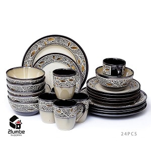 24PCS Ceramic Brown Dinnerset -2fumbe-kitchenware