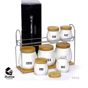 Bambo cover ceramic Storage Canisters with labels-2fumbe-Kitchenware