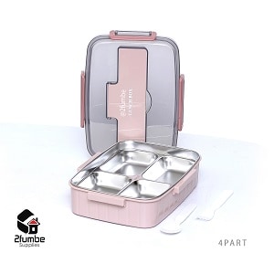 Pink 4 Partition lunch box with cutlery-2fumbe-Uganda