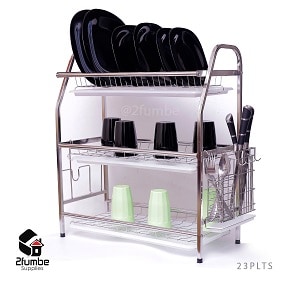 Stainless steel 3 tier dish drainer with 23 plate placements-2fumbe-furniture