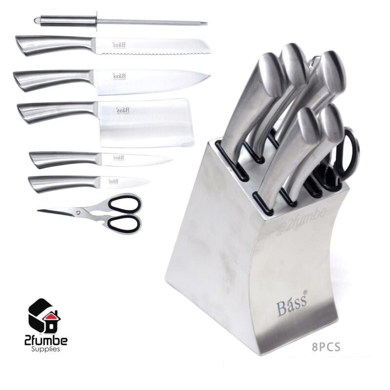 Stainless Steel Knife Set of 8 Pieces with Stand - Silver