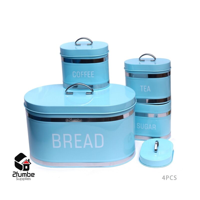 4PCS Blue Bread Bin Canisters Collection